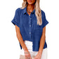 Summer Lapel Short Sleeve Shirt With Pockets Fashion Casual Solid Color Button Tops Women's Clothing - Enfance-Heureuse