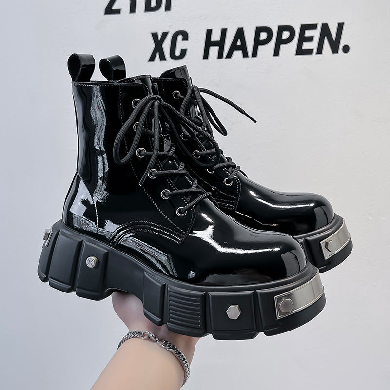 New Men's Chunky Heel Platform Round Head Lace-up Martin Boots - Enfance-Heureuse