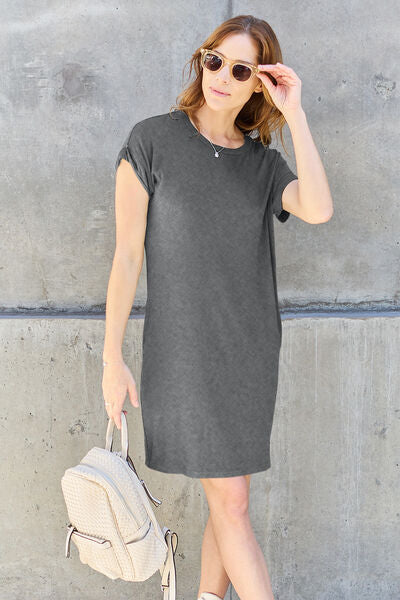 Basic Bae Full Size Round Neck Short Sleeve Dress with Pockets - Enfance-Heureuse