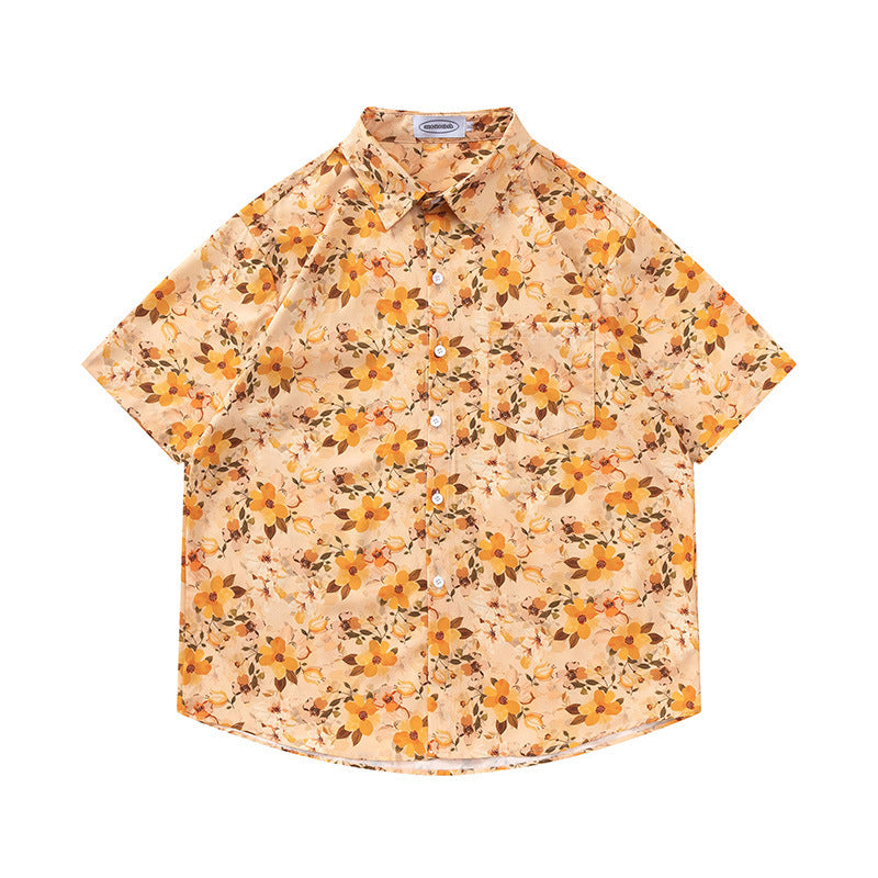 Retro Printed Shirt Short Sleeve Loose Design - Enfance-Heureuse