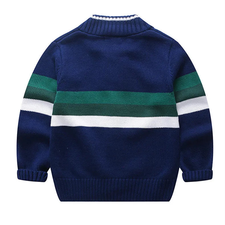 Round Neck Striped Color-block Zipper Sweater - Enfance-Heureuse