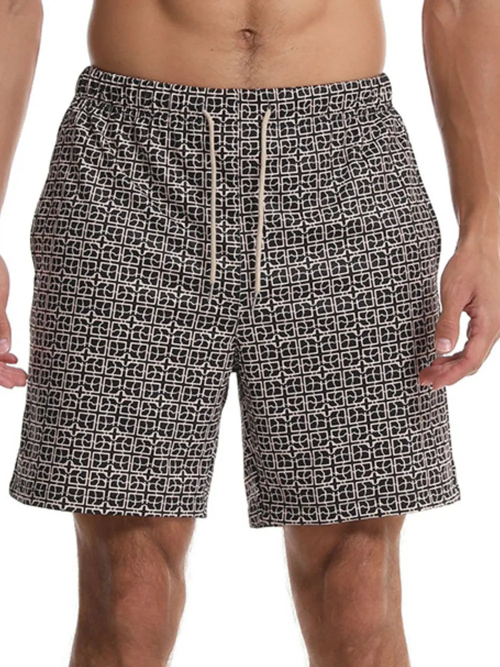 Men's Drawstring Printed Shorts with Pockets - Enfance-Heureuse