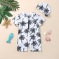 Boys' Cotton One-piece Swimsuit Cartoon Coconut Tree Printed Tape Hat - Enfance-Heureuse
