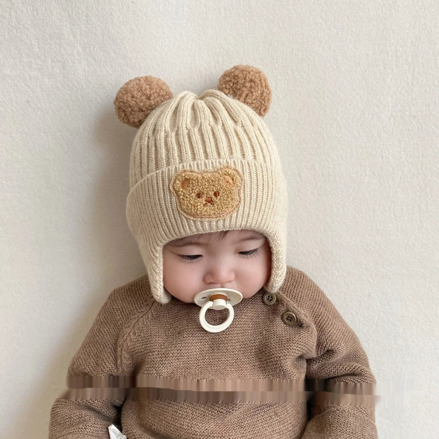 Baby Wool Cute Bear Earmuffs Hat - Enfance-Heureuse