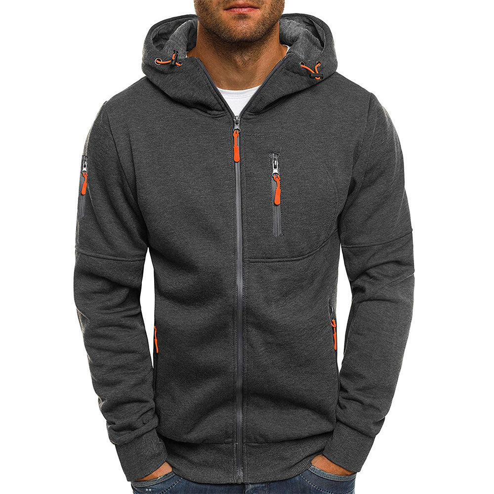 Men's Casual Zipper Hooded Sweater Solid Color Sports Fitness Jackets Cardigan - Enfance-Heureuse