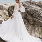 European And American High Waist Plus Size Deep V Long Sleeve Mopping Backless Wedding Dress High Slit - Enfance-Heureuse