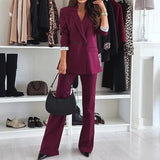 Women's Suit Lapel Leisure Commute Solid Color Two-piece Suit - Enfance-Heureuse