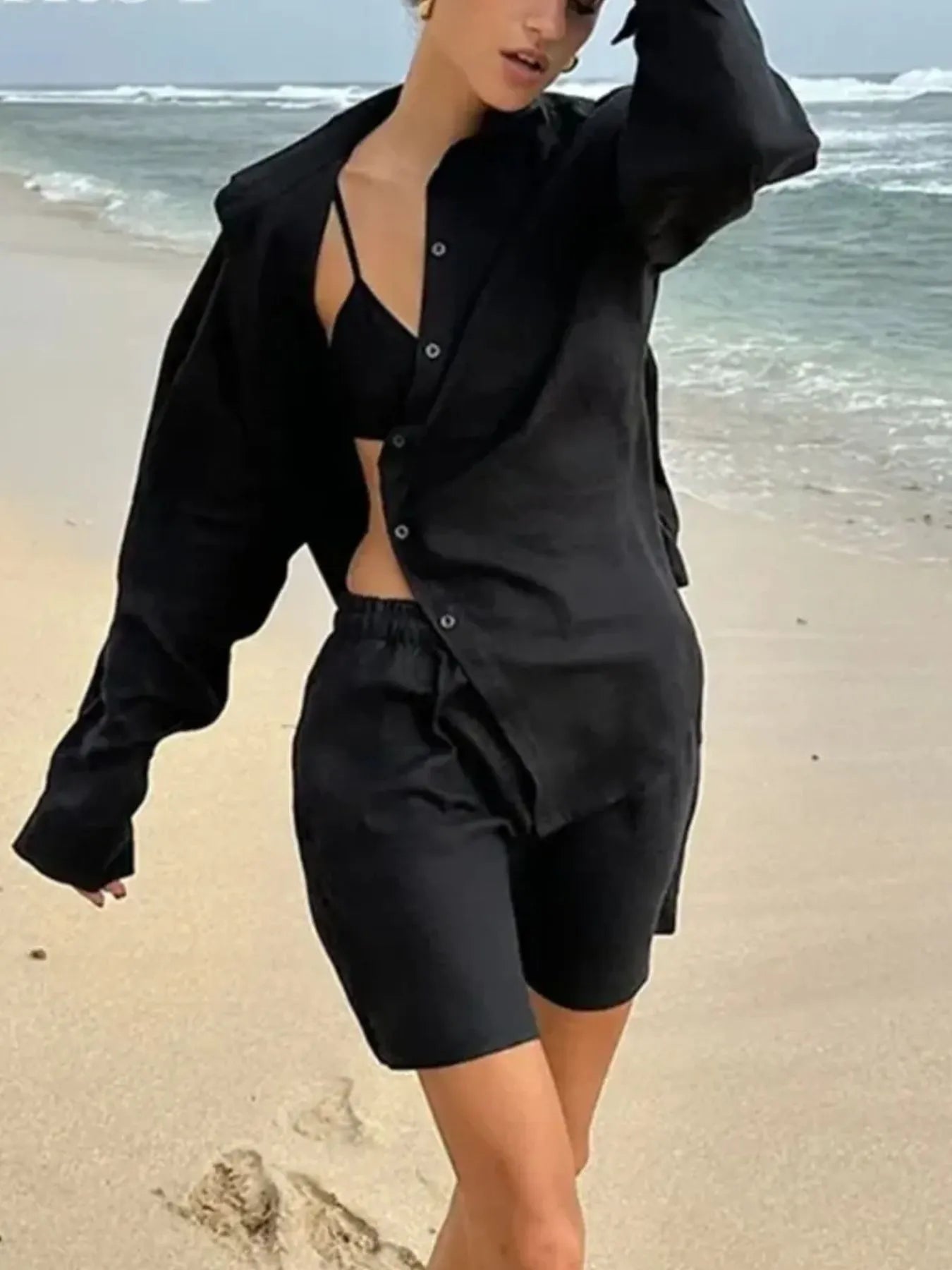 Button Up Long Sleeve Shirt and Shorts Set - Enfance-Heureuse