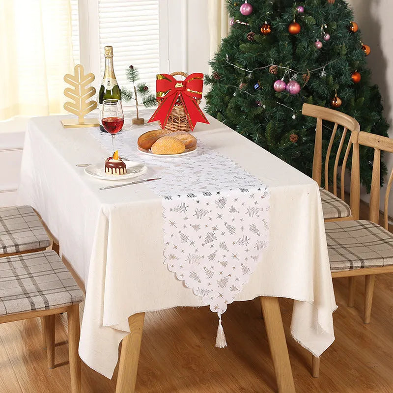 Christmas Snowflake Leaves Table Runner Table Decoration Decorations - Enfance-Heureuse