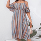 Plus Size Striped Cold-Shoulder Dress - Enfance-Heureuse