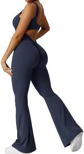 Women Sleeveless Flare Jumpsuits Fitness Yoga Long Pants - Enfance-Heureuse