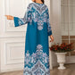 Printed Long Kaftan Dress - Long Sleeved, Round Neck With Bead Embellishment - Enfance-Heureuse