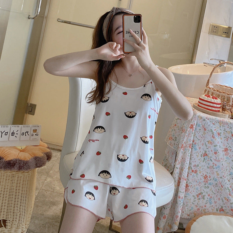 Women's Fashion Simple Camisole Homewear Pajamas Two-piece Set - Enfance-Heureuse