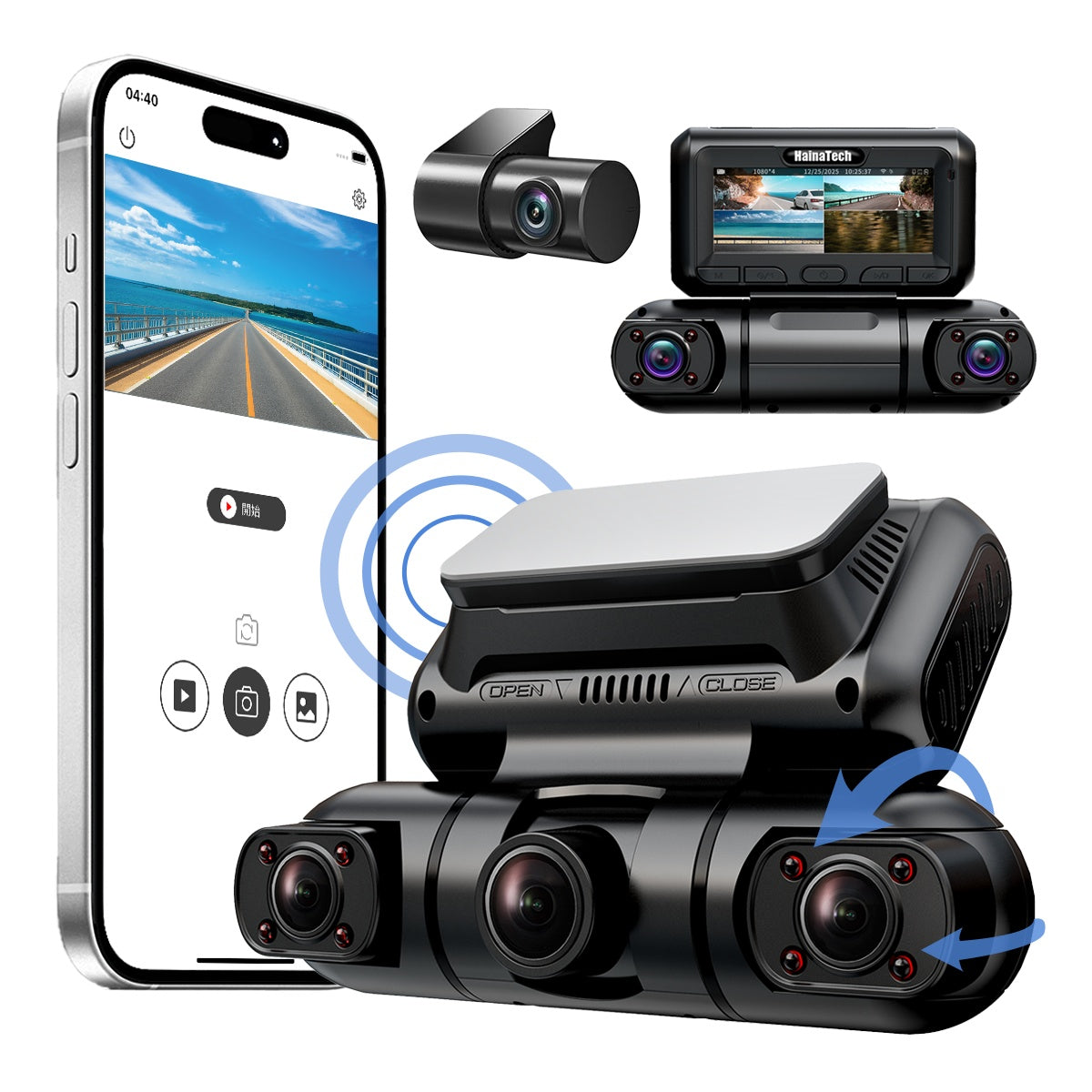 Hainatech 360 Degree View 4 Channel Dash Cam Front And Rear Inside Left Right, Dash Camera For Cars, Built-in GPS WiFi Night Vision, 24 7 Recording Parking Mode Monitor, Free 128G Card - Enfance-Heureuse