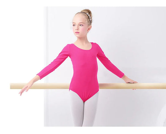 Girls' Solid Color One-piece Long-sleeved Dance Costume - Enfance-Heureuse