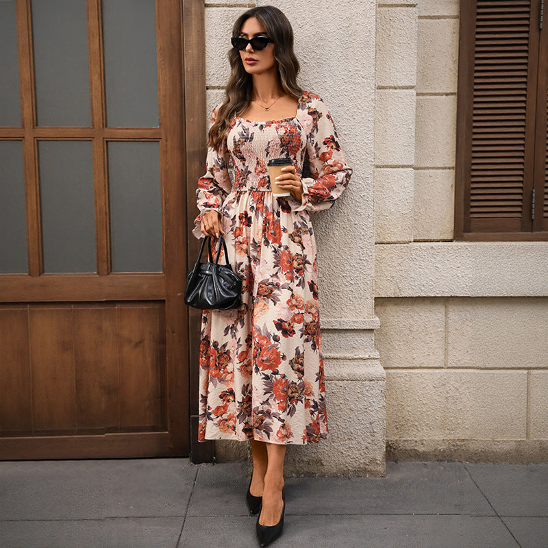 Vestido estampado elegante romántico francés retro para mujer