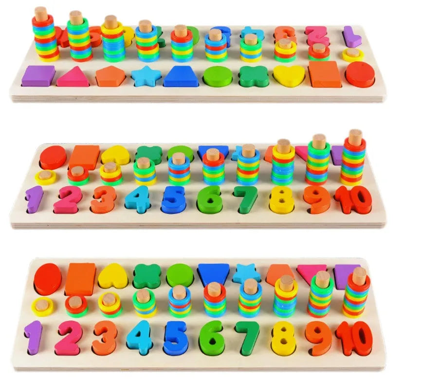 Wooden three-in-one color digital shape logarithmic board - Enfance-Heureuse
