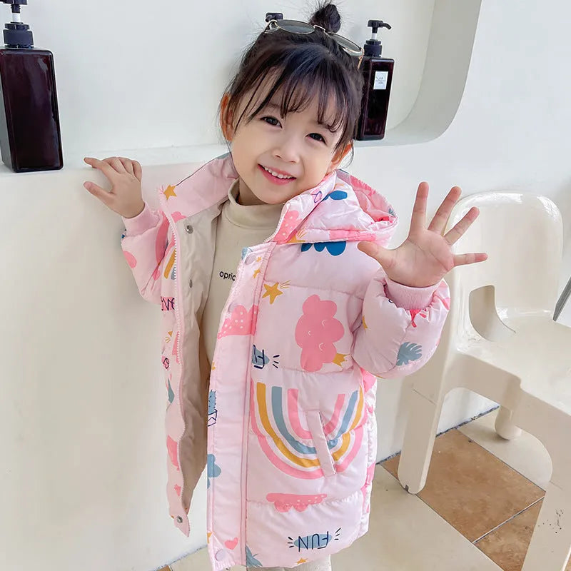 New Style Children's Down Jacket Middle Long Cute Thickened Cotton - Enfance-Heureuse