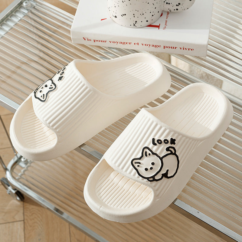 Cute Cat Slippers Summer Women Home Shoes Bath Thick Platform Non-Slip Slides Indoor Outdoor - Enfance-Heureuse