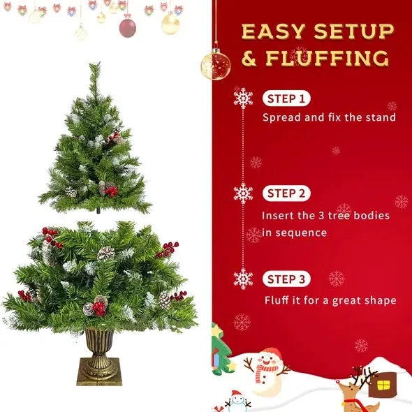 Pre-lit Xmas Tree Artificial Christmas 4-Piece Set,Garland, Wreath And Set Of 2 Entrance Trees X-mas - Enfance-Heureuse