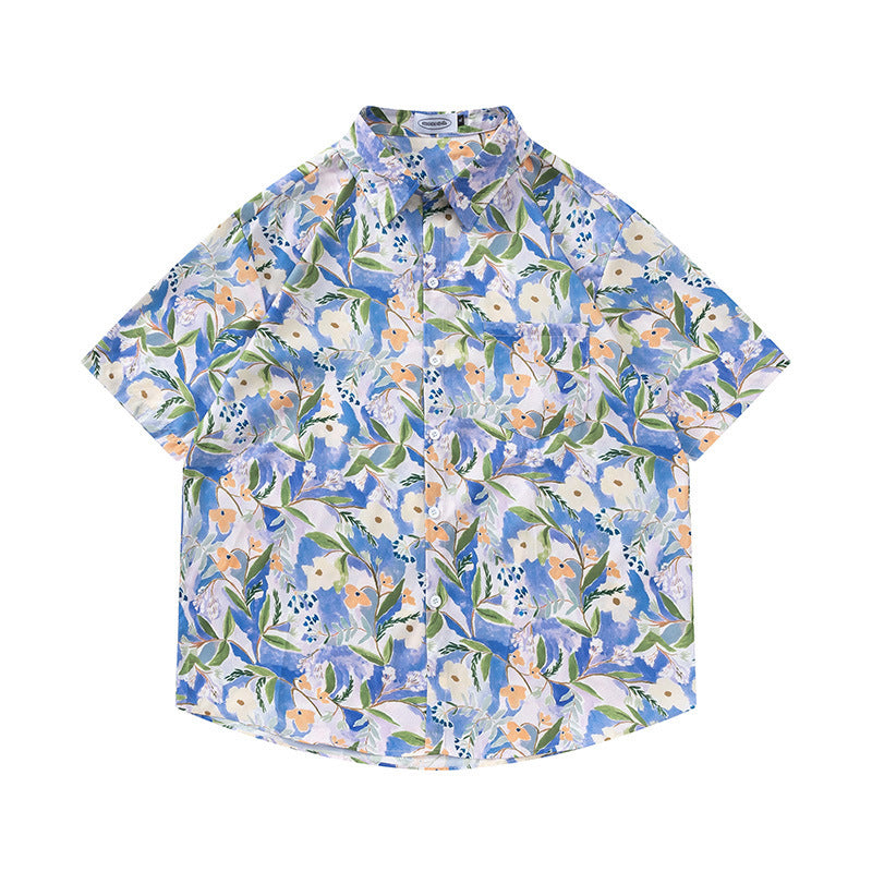 Retro Printed Shirt Short Sleeve Loose Design - Enfance-Heureuse