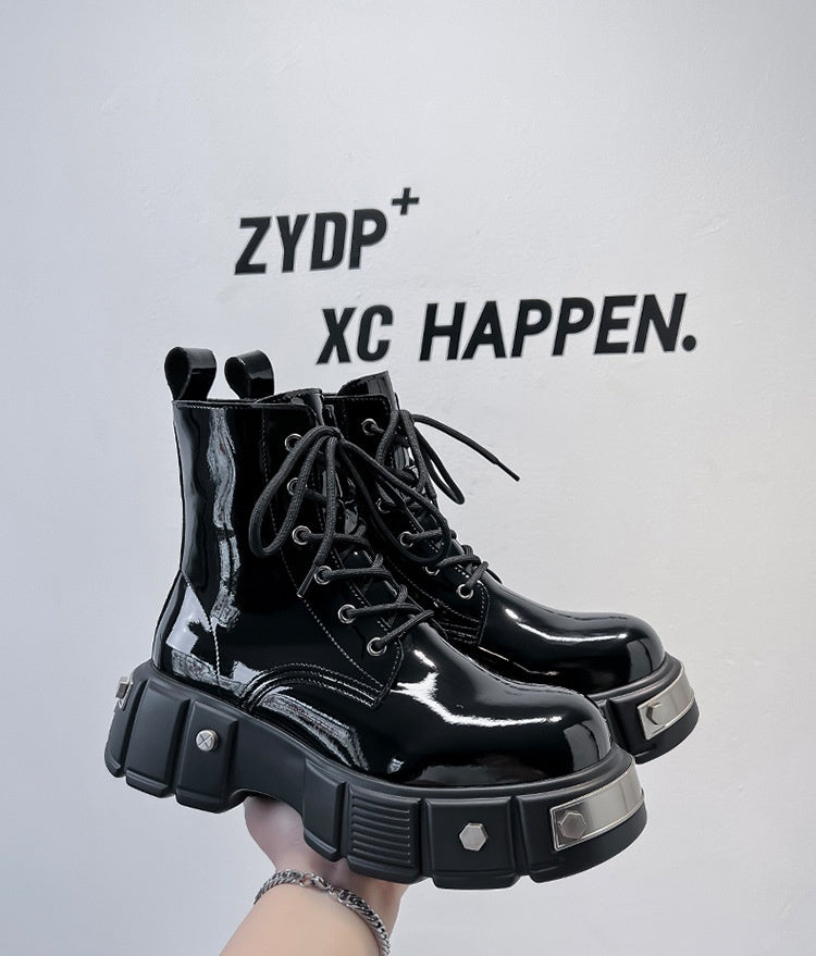 New Men's Chunky Heel Platform Round Head Lace-up Martin Boots - Enfance-Heureuse