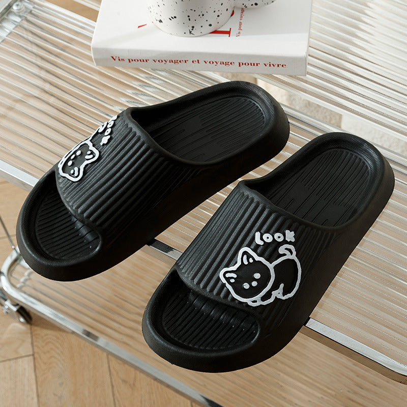 Cute Cat Slippers Summer Women Home Shoes Bath Thick Platform Non-Slip Slides Indoor Outdoor - Enfance-Heureuse