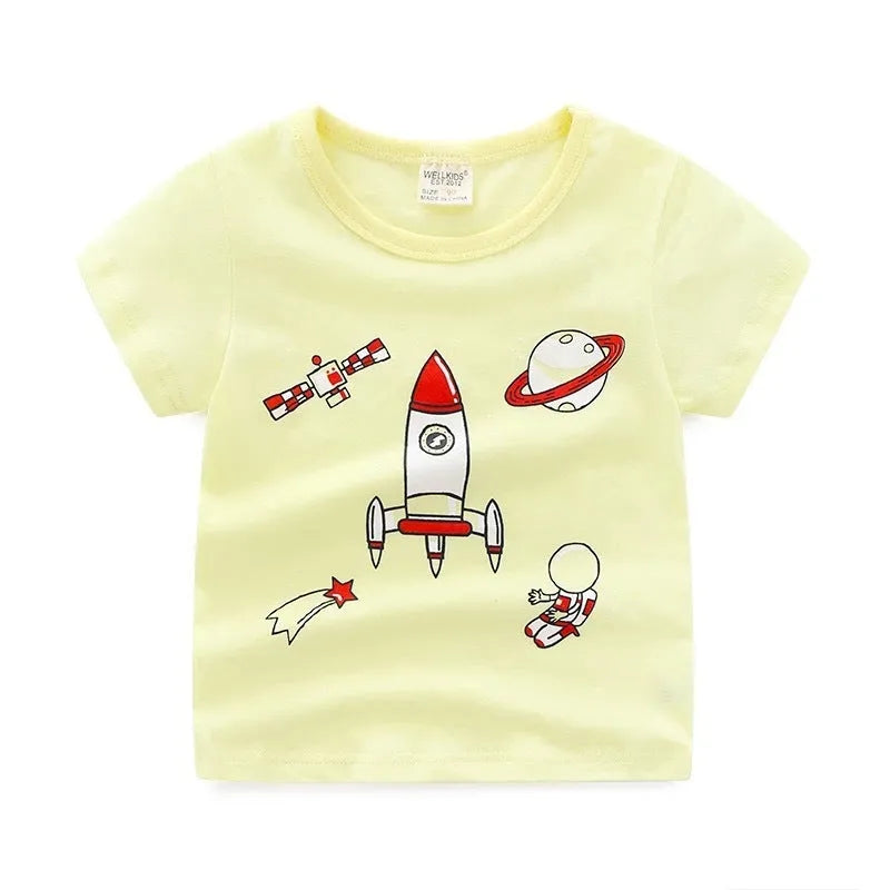 Children's summer cartoon print T-shirt - Enfance-Heureuse