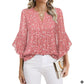 Womens Ruffle 3 4 Sleeve Chiffon Blouses Dressy Casual Trendy Shirts V Neck Business Work Top - Enfance-Heureuse