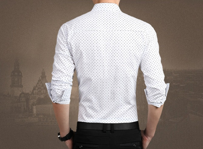 Brand Fashion Male Shirt Long-Sleeves Tops Polka Dot Printing Mens Dress Shirts Slim Men Shirt Plus Size M-5XL FGT - Enfance-Heureuse