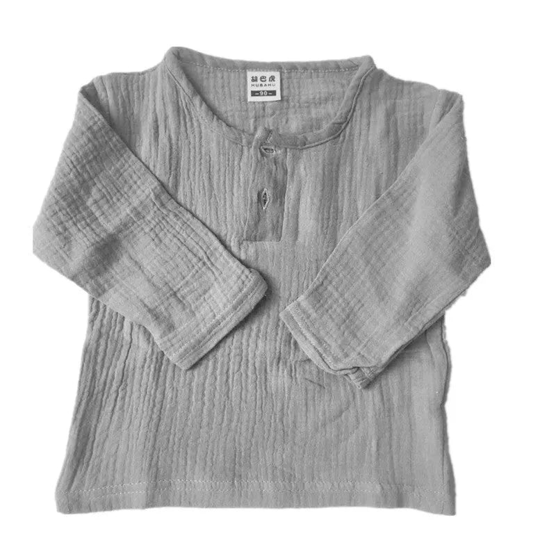 Camiseta de algodón y lino de manga corta para niño