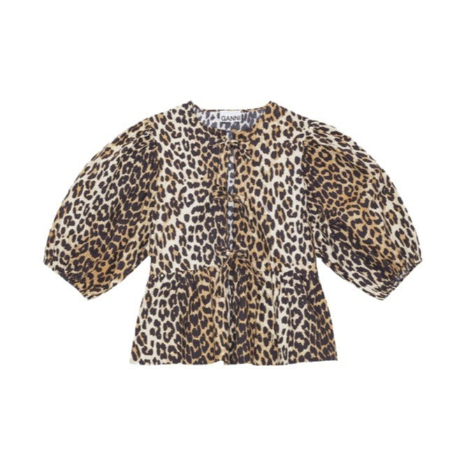 Camisa estampada de moda con media manga y cordones