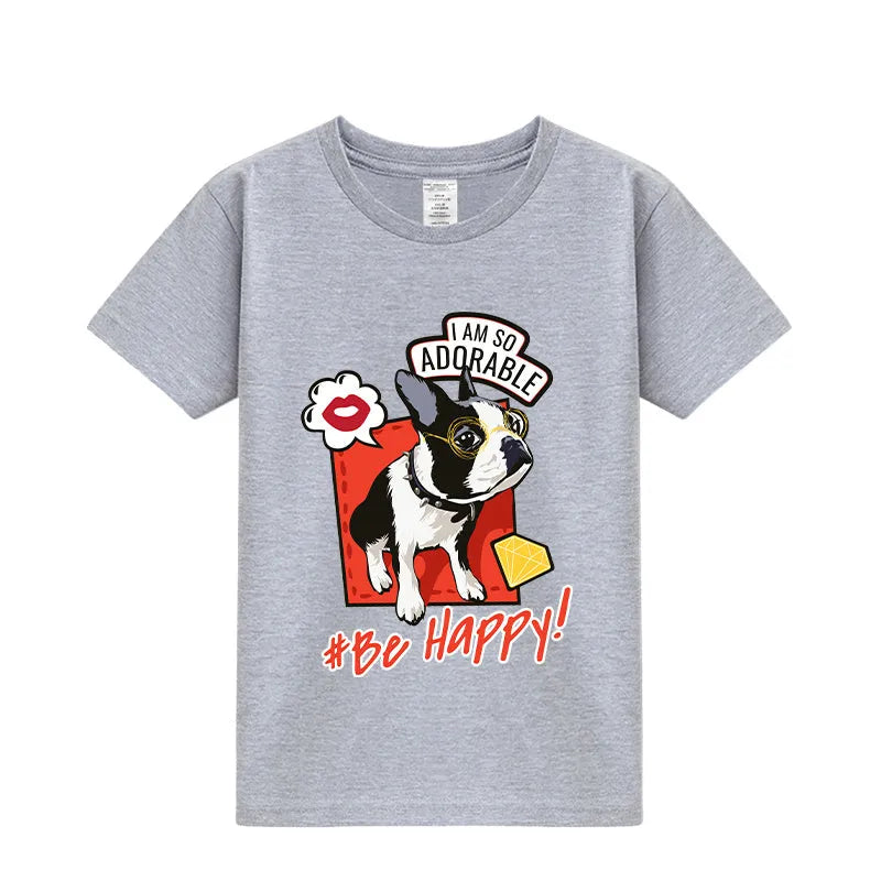 Summer Cute French Bulldog Print Half-sleeve Bottoming Shirt - Enfance-Heureuse