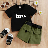 Round Neck Letter Short Sleeve Top Cargo Boys Suit - Enfance-Heureuse