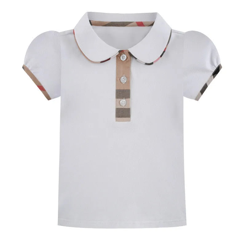 Contrast Check Lapel Short Sleeve Kids Shirt - Enfance-Heureuse