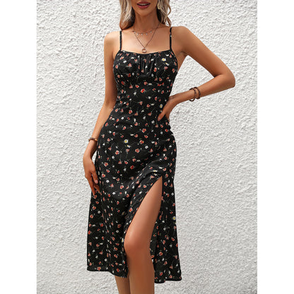 New Polka Dot Print Suspender Dress Summer Sexy Split Long Dresses For Womens Clothing - Enfance-Heureuse