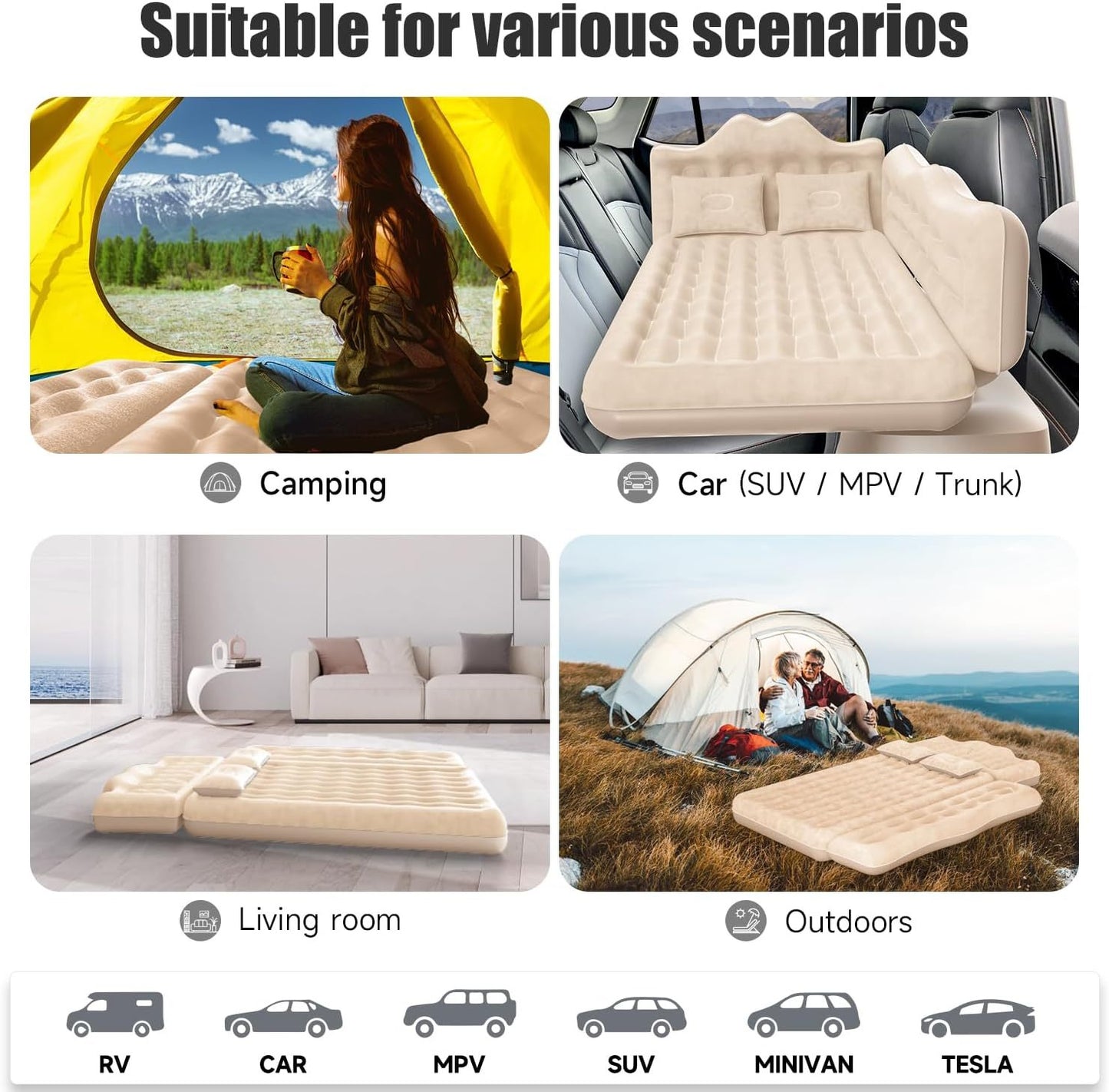 Car Air Mattress, Inflatable SUV Truck Air Mattress Back Seat Camping Bed Thickened Car Sleeping Pad For Travel, Car Bed SUV Mattress With 2 Pillows - Enfance-Heureuse