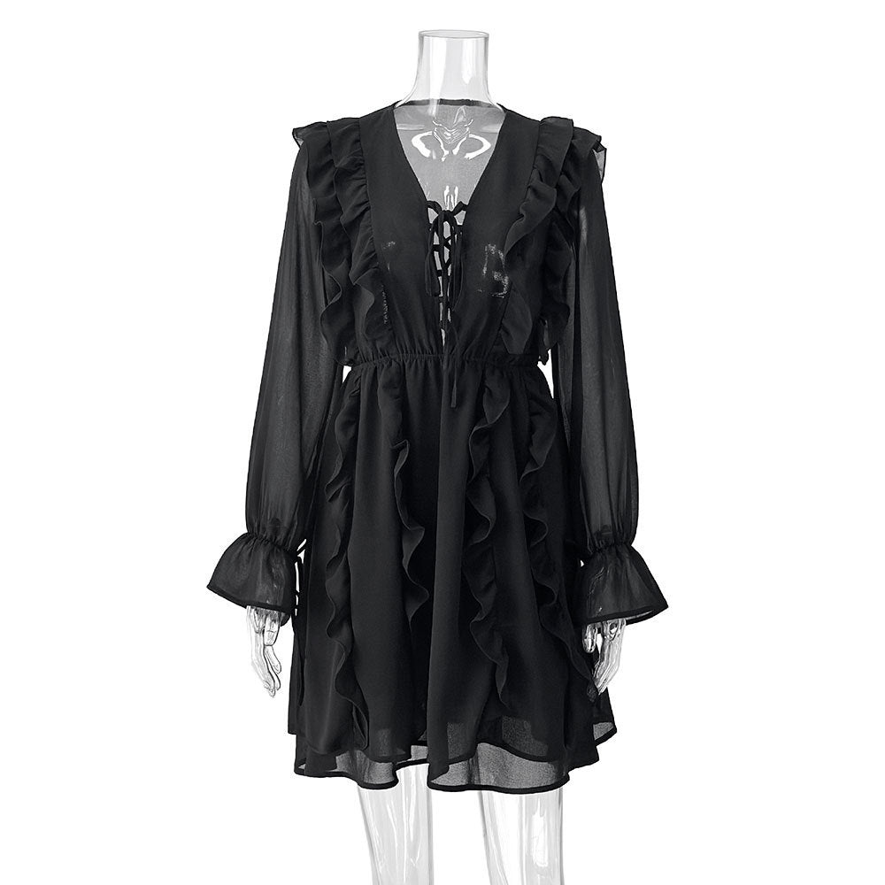 Elegant Chiffon V-neck Flounce Design Dress