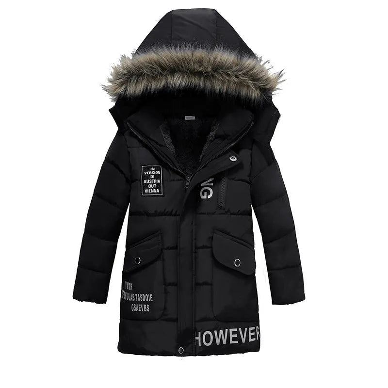 Boys Large Fur Collar Padded Warm Cotton Jacket - Enfance-Heureuse