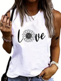 Ladies' Fashionable Sleeveless T-shirt With Personalized Letters, Flowers, Creative Patterns, Printed Casual Round Neck Vest - Enfance-Heureuse