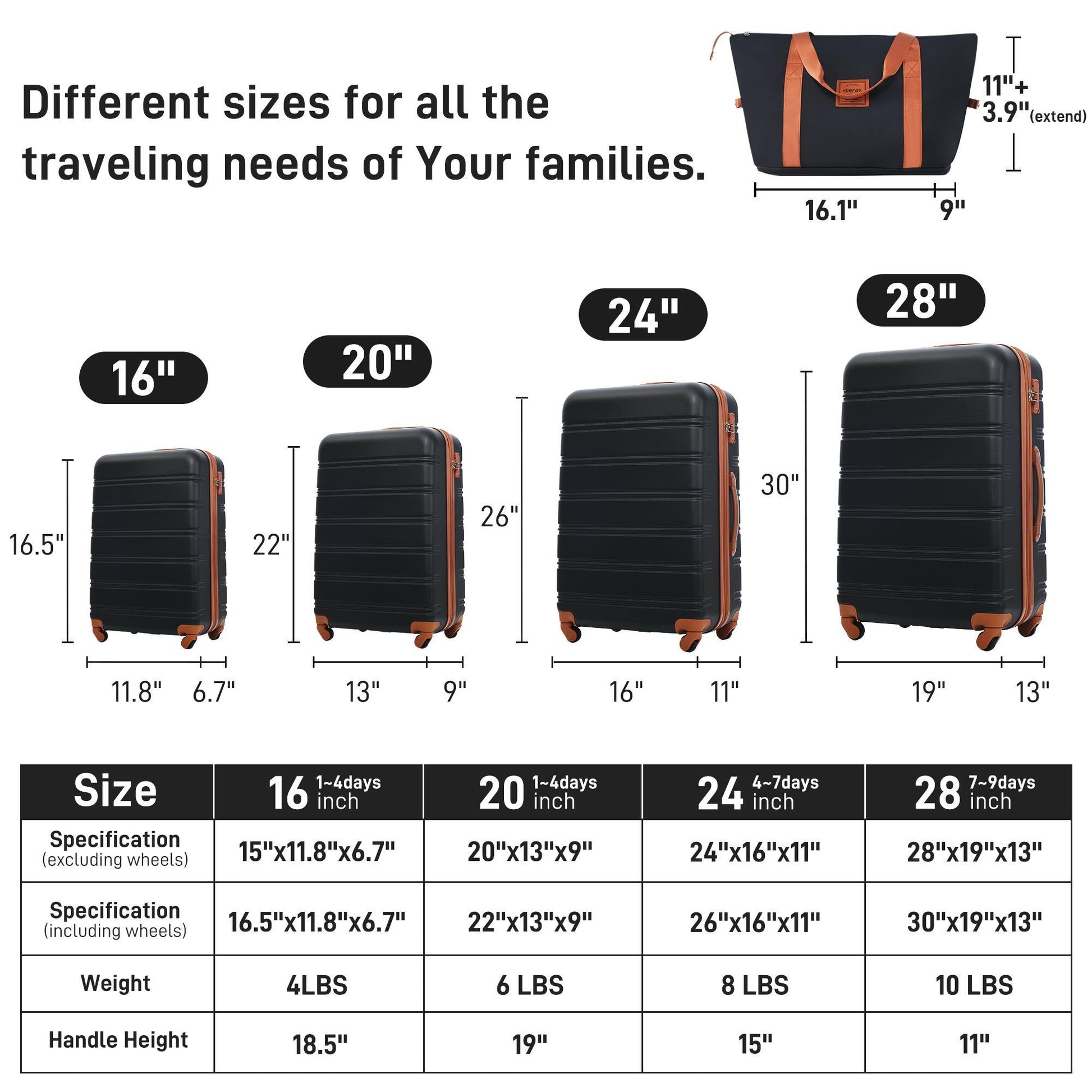 Hardshell Suitcase Set Of 4 Pieces, Lightweight 16 Inches, 20 Inches, 24 Inches, 28 Inches, Luggage Box - Enfance-Heureuse