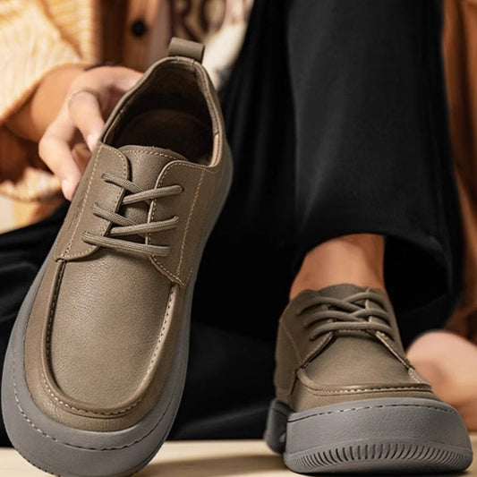 Zapatos casuales de cuero con punta grande marrón estilo retro británico