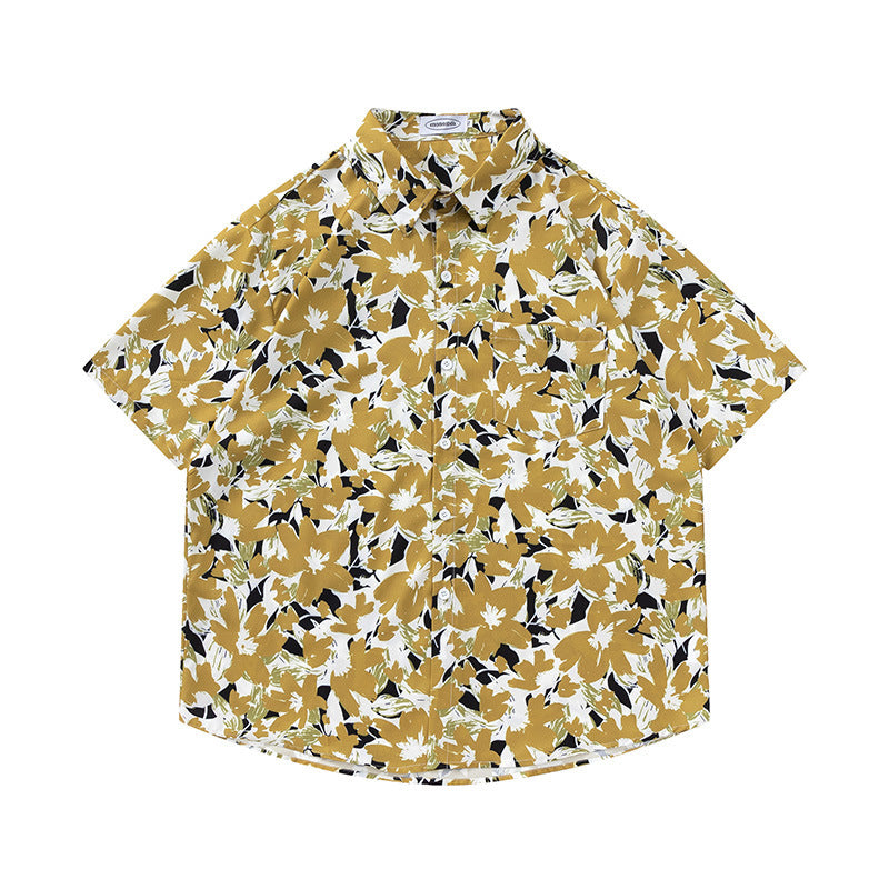 Retro Printed Shirt Short Sleeve Loose Design - Enfance-Heureuse