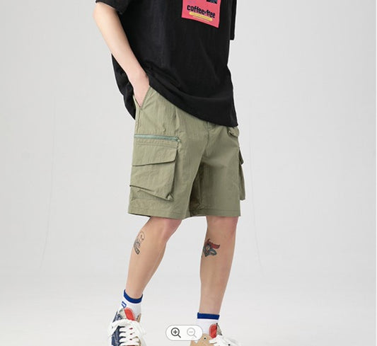 Multi-pocket Straight Casual Loose Zipper Cargo Shorts Men's Five-point Pants - Enfance-Heureuse