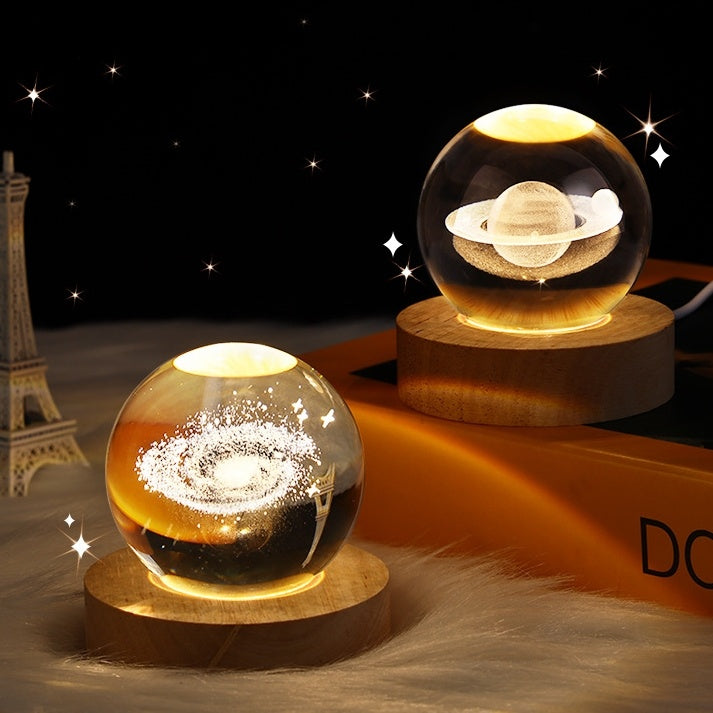 Luminous Starry Sky And Planets Moon Moon Crystal Ball Small Night Lamp Projection Ambience Light Creative Gift New Strange Gift - Enfance-Heureuse