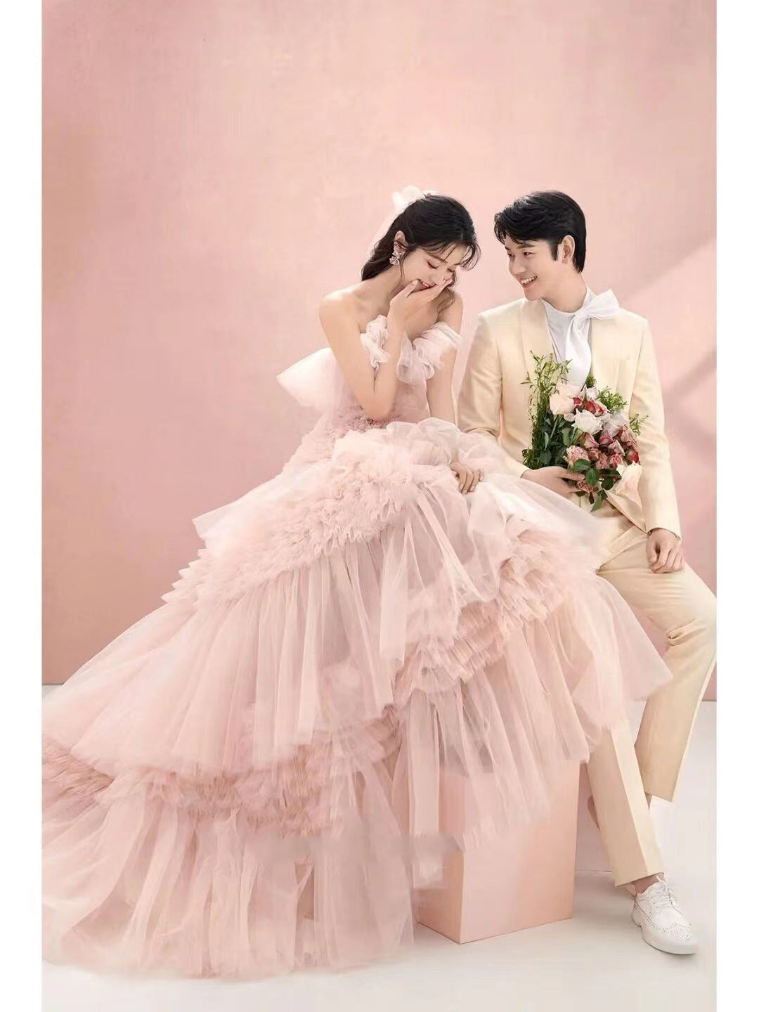 Street Photography Pettiskirt Colored Mesh Temperament Banquet Light Wedding Dress - Enfance-Heureuse