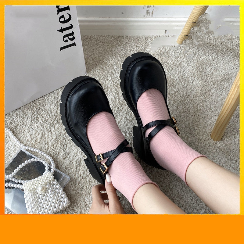 Spring Retro Chunky Heel Platform Leather Shoes - Enfance-Heureuse