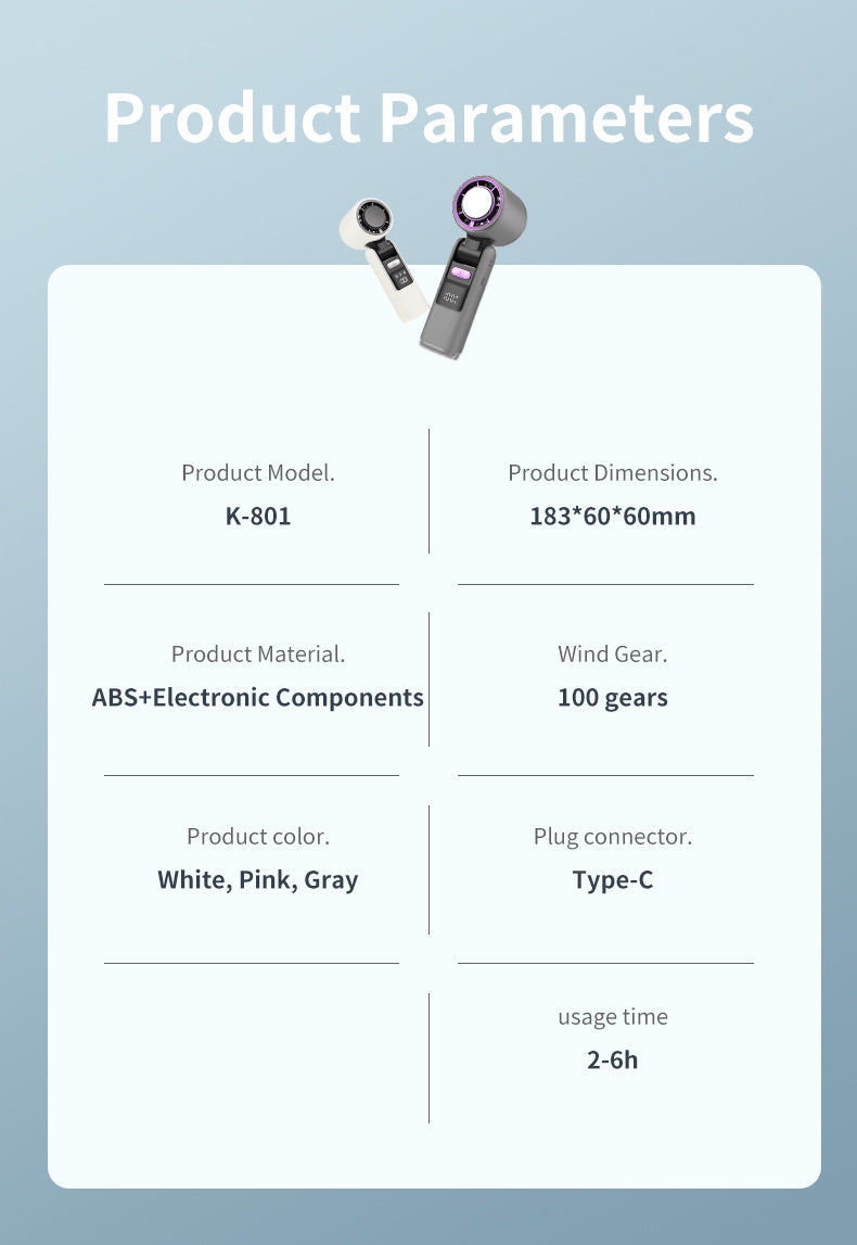 Portable Handheld Fan, Speed Adjustable Turbo Mini Fan, Reduced Temperature Mode, Rechargeable Digital Display Foldable Personal Fan With Night Light, Suitable For Women Men Outdoor - Enfance-Heureuse