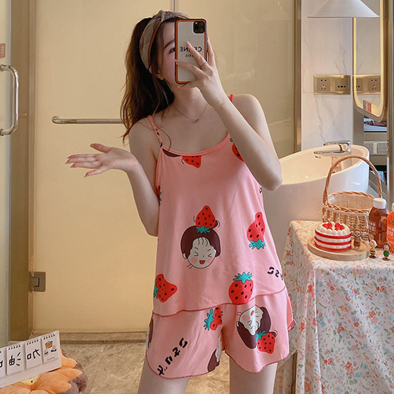 Women's Fashion Simple Camisole Homewear Pajamas Two-piece Set - Enfance-Heureuse