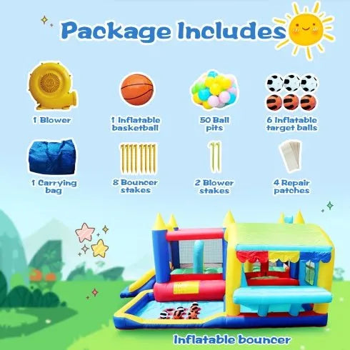 7 In 1 Inflatable Bounce House, Bouncy House With Ball Pit For Kids Indoor Outdoor Party Family Fun, Obstacles, Toddler Bouncy Castle With Ball Pit For Birthday Party Gifts - Enfance-Heureuse